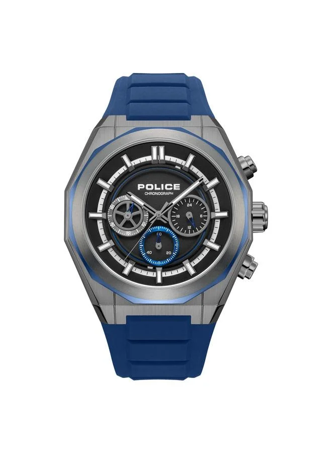 بوليس Steward Black Dial Silicone Strap Chronograph Watch for Men, 46mm